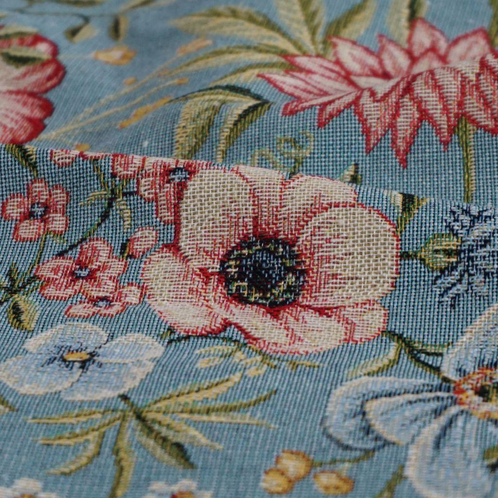 Gobelin Dekostoff Blumen auf hellblau